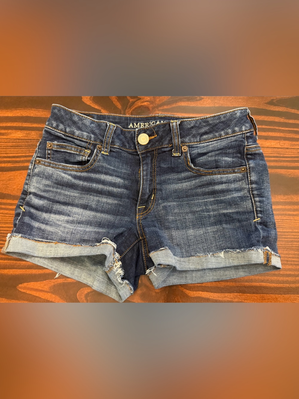 American Eagle Outfitters Medium/Dark Blue Cutoff Denim Shorts